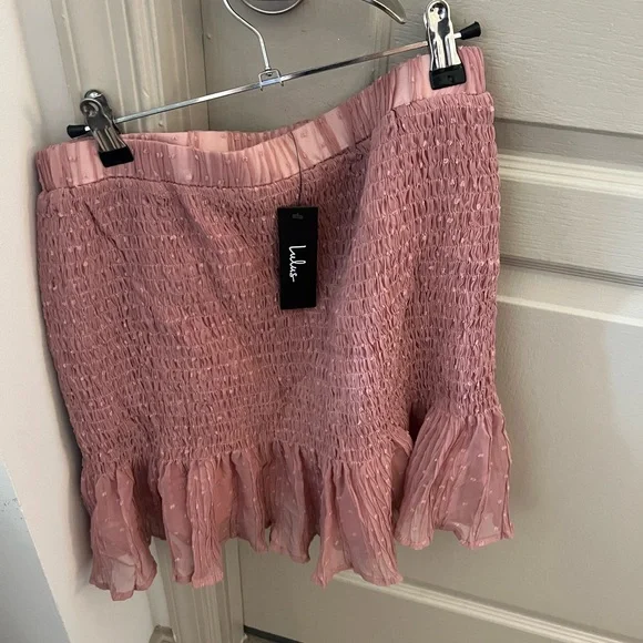 Chic Treatment Mauve Pink Swiss Dot Smocked Chiffon Mini Skirt NWT - Picture 5 of 7